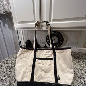 Canvas Boat Tote Large Boca Bag Black And Ivory Vtg